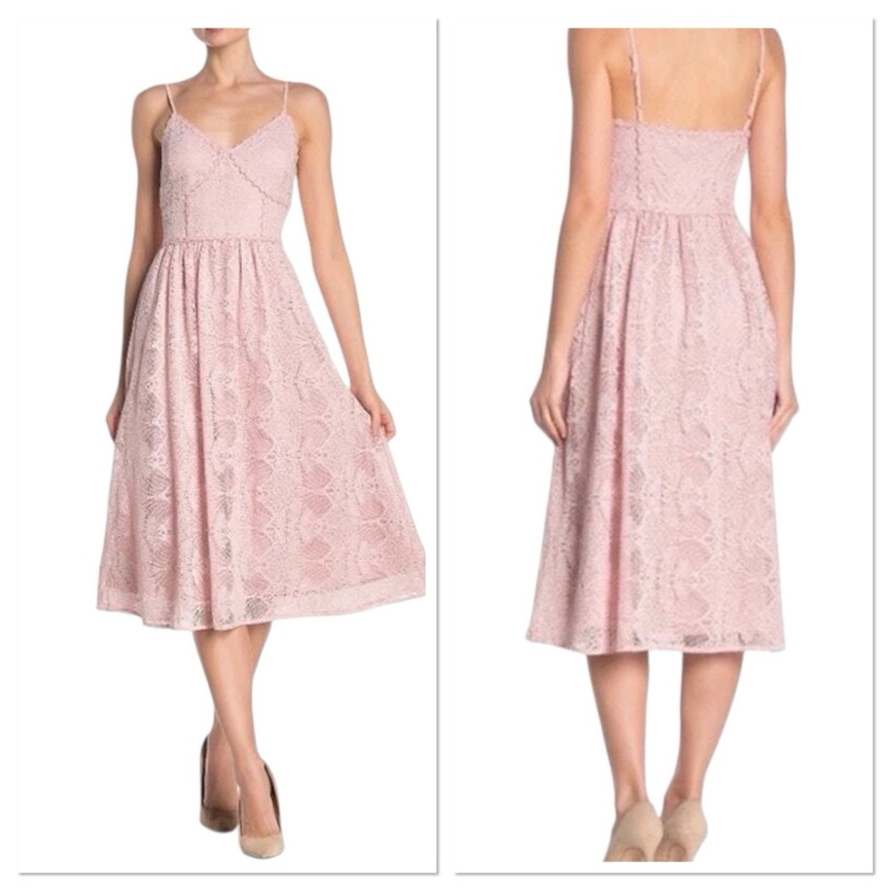 NSR Blush Pink Midi Fit & Flare Lace Crochet Dress Size XL Sleeveless Floral